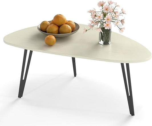 Manora Small Oval Coffee Table White, Modern Coffee Tables for Living Room, Office Coffee Table Small Space, Minimalist Ce...