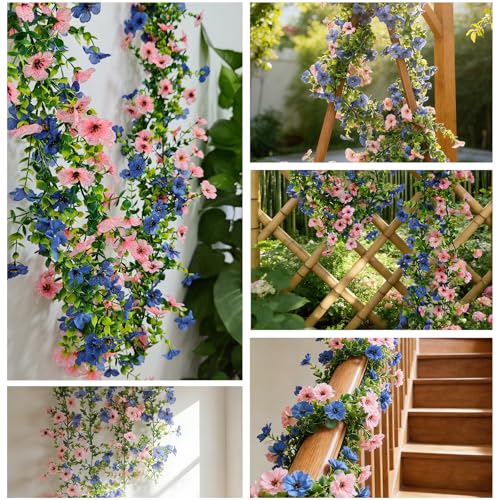 Dronside 4 Pack 6ft Lifelike Artificial Flower Vines, UV & Fade Resistant Fake Hanging Flower Garlands – Perfect for Weddi...