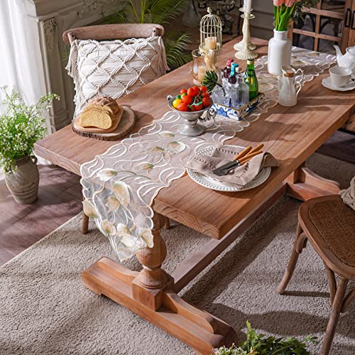 ARTABLE Lace Table Runner Macrame Vintage Flower Dresser Scarf with Exquisite Embroidery Table Runners for Kitchen Home We...