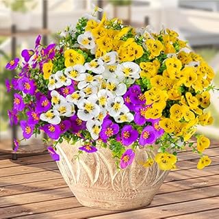 Alotiki Artificial Fake Pansy Flowers Plants for Outdoor Decoration，24 Bundles Faux Silk Pansies Flowers UV Resistant Silk...