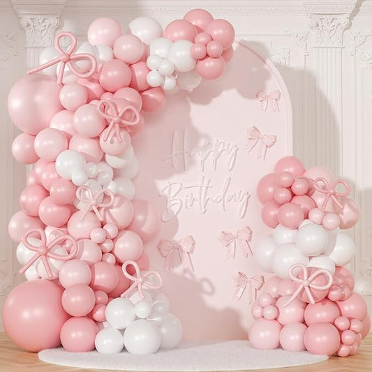 Coquette Birthday Decorations 145 Pcs Pink and White Balloon Garland Arch Kit Include Light Pink White Bow Balloons Differ...