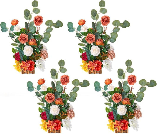 VEVOR Standing Artificial Flowers Arrangements 4 PCS, 17.5-Inch Tall Faux Flower Decorations for Wedding Aisle Runner Chai...