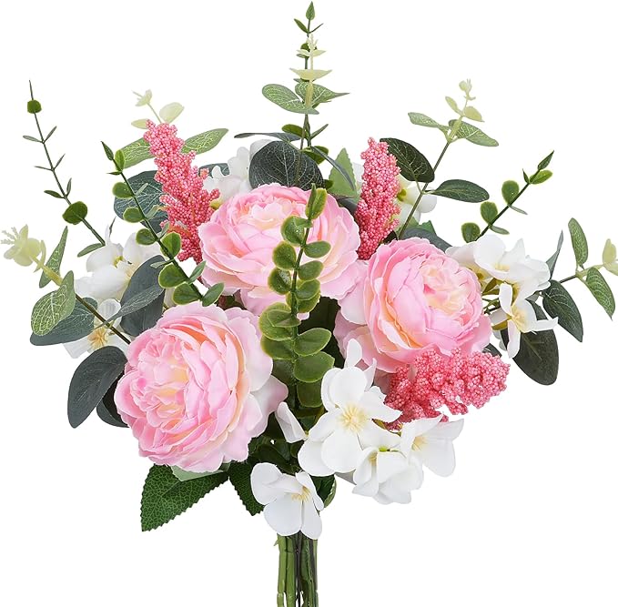 HO2NLE Artificial Silk Flowers Artificial Flowers Bouquets Pink Florals Arrangements Faux Peony Faux Flower Stems for Spri...