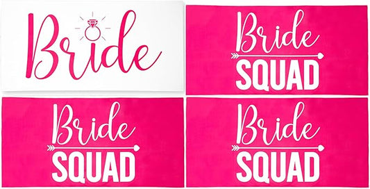 Ethisa 4 Pack Bride Squad Towel for Beach Bachelorette Party - Pink Design for Bridesmaids to Match Bride to Be - Team Bri...
