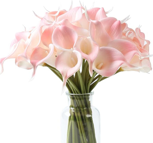 SITUMEIZI 24 PCS Pink Fake Flowers Artificial Calla Lily Silk Flowers Real Touch for Mother's Day Easter Home Kitchen Deco...