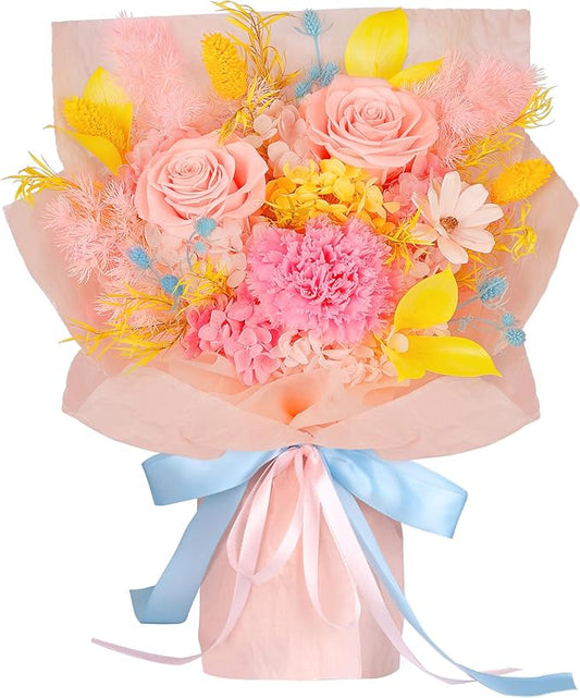 Preserved Flowers for Delivery – Real Pink Eternal Roses and Carnation in Gift Box, Long-Lasting Forever Flowers Bouquet, ...