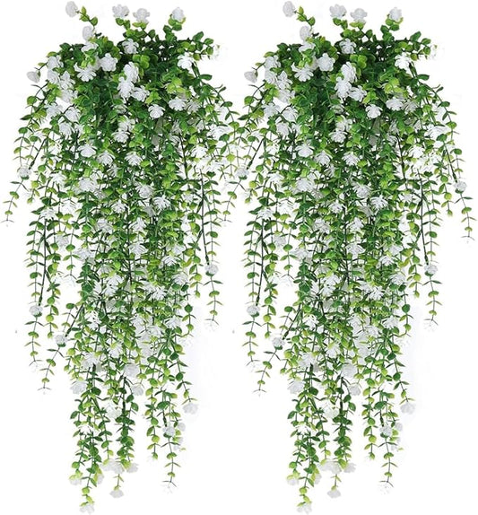 WEIDOLLAR Artificial Hanging Flowers for Outdoor Indoor Decor, 6 Packs Fake Eucalyptus Vine Faux Flower Greenery Garland P...