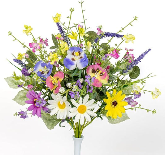 MagicWreath Spring Decorations 17 Inch Colorful Spring Flowers Artificial Easter Flowers with Daisy Dandelion and Forsythi...