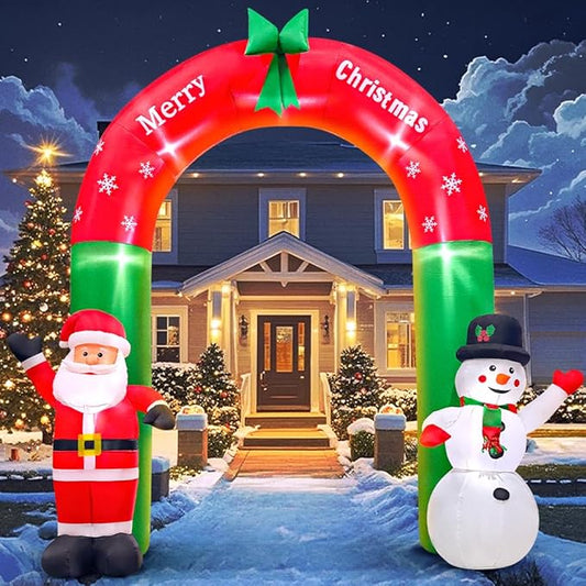 KOOY 8FT Christmas Inflatable Santa Snowman Arch Outdoor Decorations Blow up Yard Decoration,LED Lights for Christmas Part...