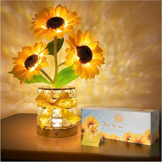 YWYWLED Sunflower LED Lamp,USB Rechargeable Touch Night Light, 3 Color Stepless Dimmable,Small Battery Flower Decor for Be...
