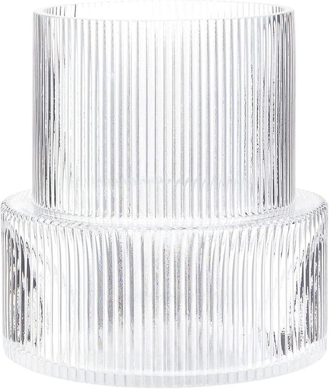 YANWE1 Ribbed Glass Vase, Flower Vase, Fluted Clear Vases for Flowers, Modern Vases for Living Room, Dining Table, Entrywa...