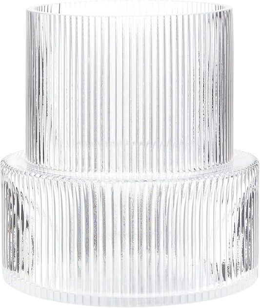 YANWE1 Ribbed Glass Vase, Flower Vase, Fluted Clear Vases for Flowers, Modern Vases for Living Room, Dining Table, Entrywa...