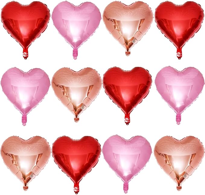 Lovoir 12 Pcs Red Heart Shape Foil Mylar Balloons 18 Inch Love Balloons for Valentine's Day Birthday Party Decorations Wed...