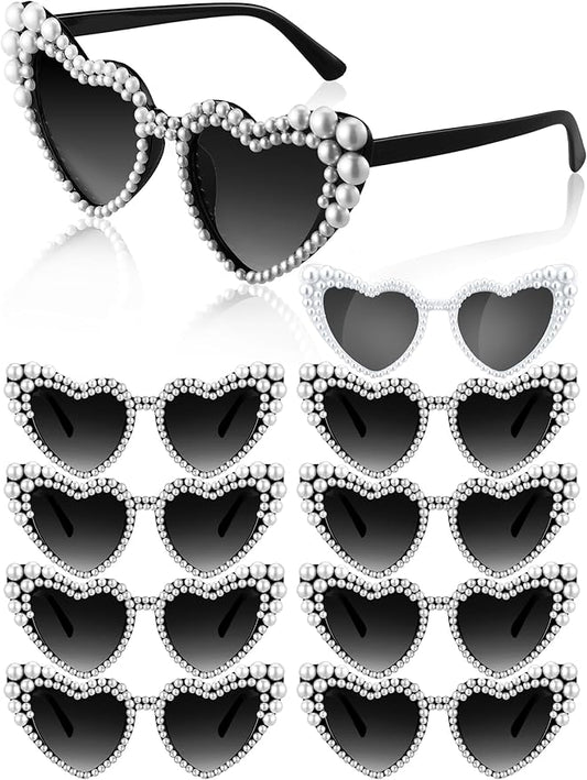 Saysurey 10 Pcs Bachelorette Party Sunglasses Pearl Heart Shaped Sunglasses Bridesmaid Gifts for Women Bride Wedding Party