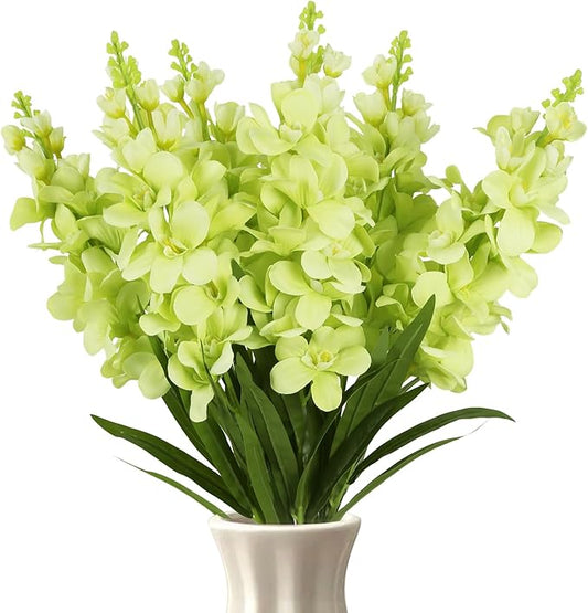 ICBOX 6PCS Delphinium Artificial Flowers 35.43'' Light Green Silk Flowers Faux Snapdragon with Stems for Wedding Bouquet H...