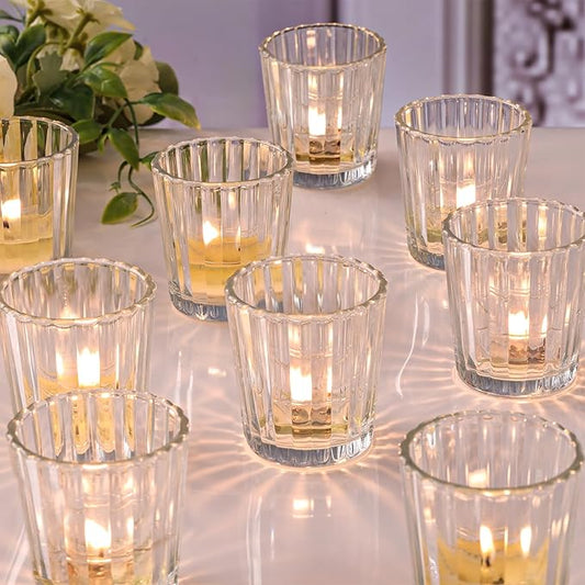 NITIME 24pcs Vintage Ribbed Votive Candle Holders, Glass Candle Holder for Wedding Table Decor, Tea Lights Candle Holder f...
