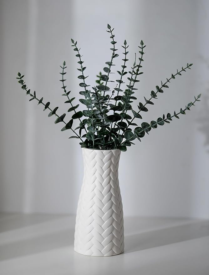 NUPTIO White Ceramic Flower Vase: 8.6" Tall Unglazed Pampas Grass Vases for Building Block Flowers - Modern Decorative Tab...