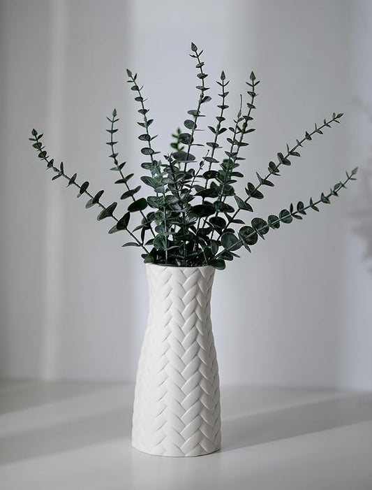 NUPTIO White Ceramic Flower Vase: 8.6" Tall Unglazed Pampas Grass Vases for Building Block Flowers - Modern Decorative Tab...