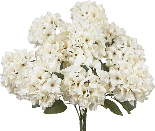 FAICOIA 2 Pcs Hydrangea Artificial Flowers White Faux Hydrangeas Flower Outdoor Artificial Flowers Bouquets Silk Hydrangea...