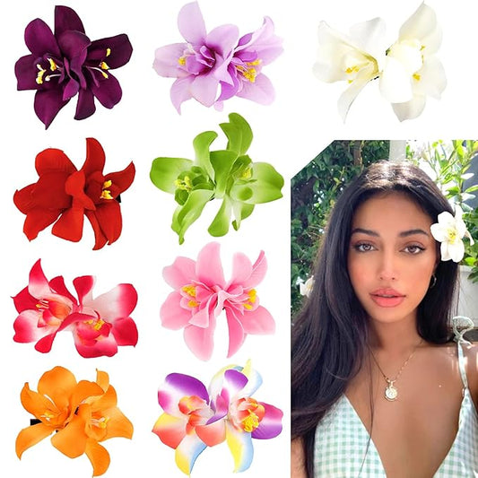 KICOSY 9PCS Hawaiian Flower Hair Clips - Women's Hibiscus, Plumeria & Orchid Designs