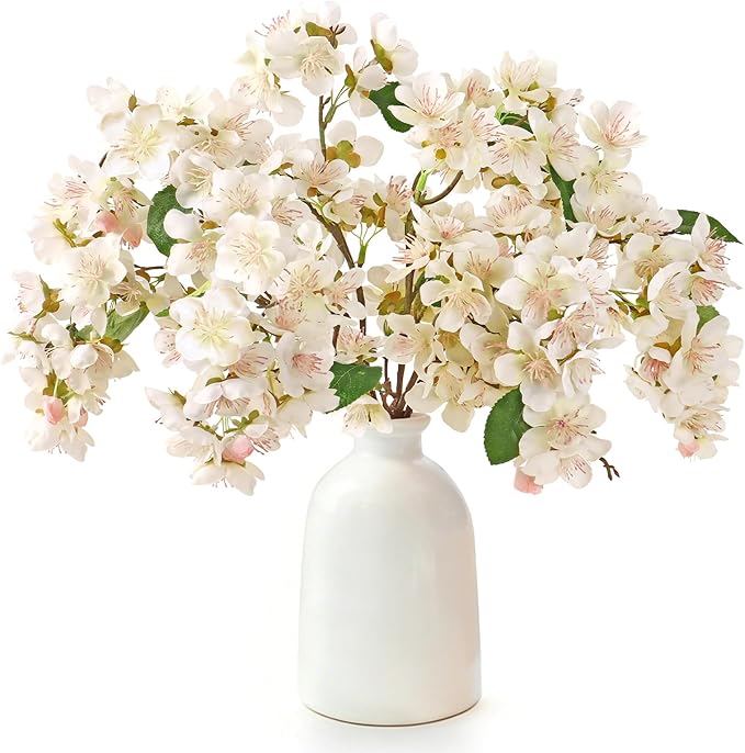 TOCHGREEN Artificial Cherry Blossom Branches 6PCS Fake Flowers Artificial Faux Silk Flowers Plum Tree Blossom Fake Plants ...