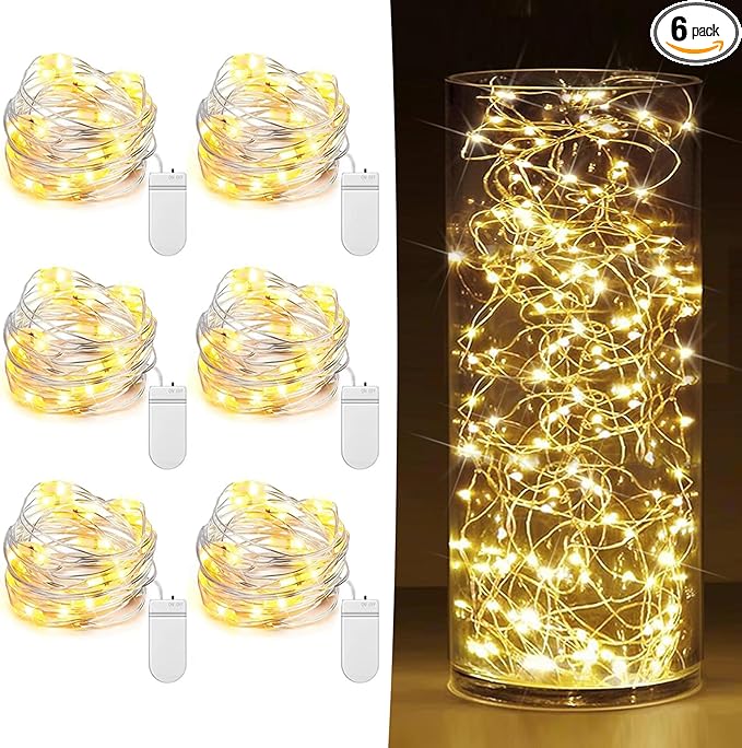 6 Pack Fairy Lights Battery Operated 7ft 20 LED Mini String Lights Twinkle Lights Silver Wire Firefly Starry Moon Lights f...