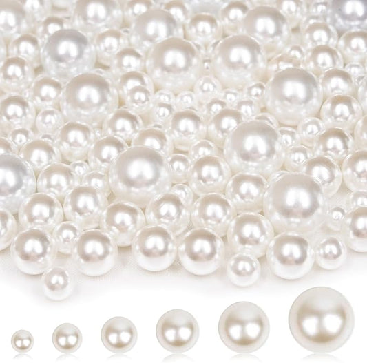 2000PCS Pearls for Crafting, Ivory No Hole Beads for Centerpieces Vases, Assorted Sizes Bulk Fake Pearls Beads for Vase Fi...
