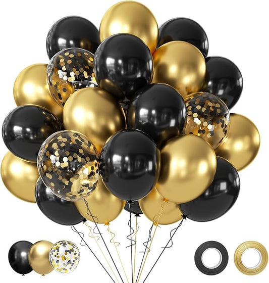 Black and Gold Balloons, 50PCS 12 Inch Black and Gold Confetti Balloon Party Decorations for Birthday,Graduation,New Year...
