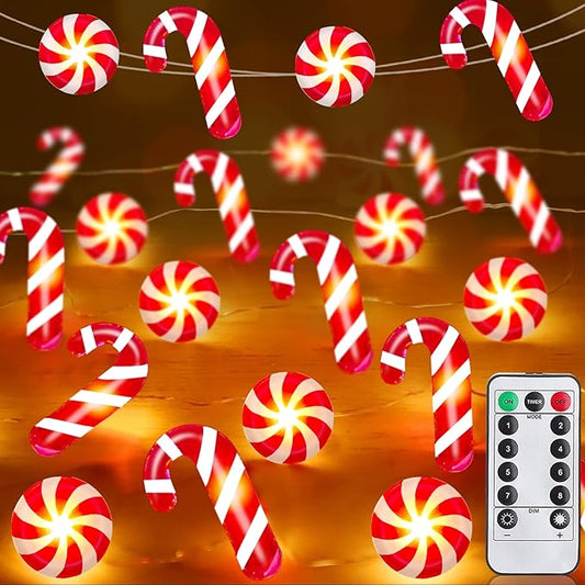 26.2 Ft 80 LED Christmas String Lights Decoration Candy Cane Candy Fairy Lights Timer 8 Modes Remote Control Battery Opera...
