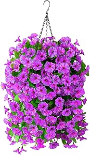 INQCMY Artificial Faux Hanging Flowers Plants Baskets for Outdoors, Fake 3 Pcs Silk Morning Glory in Planter UV Resistant ...