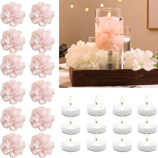 WPPNSY 24 Pcs Floating Candles for Centerpieces and Floating Flowers Artificial Flowers Head Vase Filler for Party Home Ta...