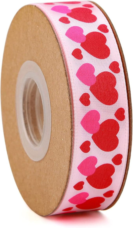 Meseey 10 Yards 5/8 Inch Valentine's Day Ribbons Pink and Red Heart Satin Ribbon for Wrapping Party DIY Craft Decoration