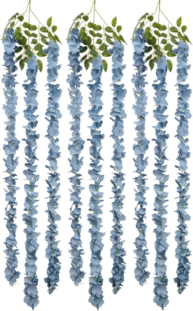 IPOPU Dusty Blue Wisteria Hanging Flowers Garland 6.4FT Wisteria Garland Hanging Flowers for Decoration for Wedding Arch, ...