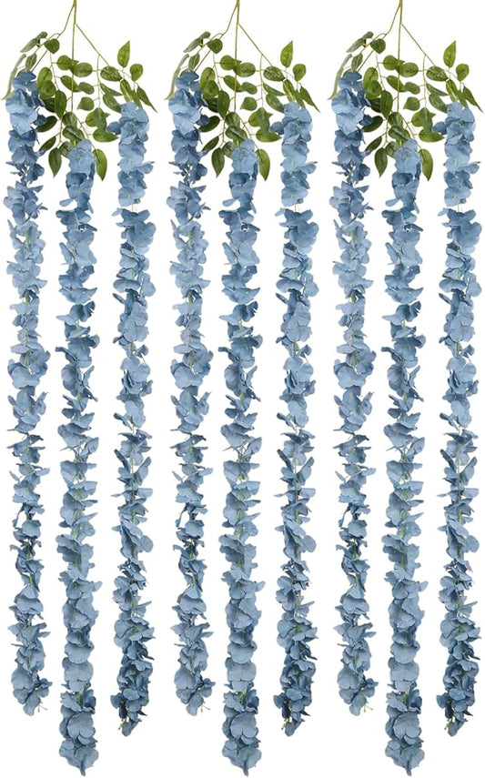 IPOPU Dusty Blue Wisteria Hanging Flowers Garland 6.4FT Wisteria Garland Hanging Flowers for Decoration for Wedding Arch, ...