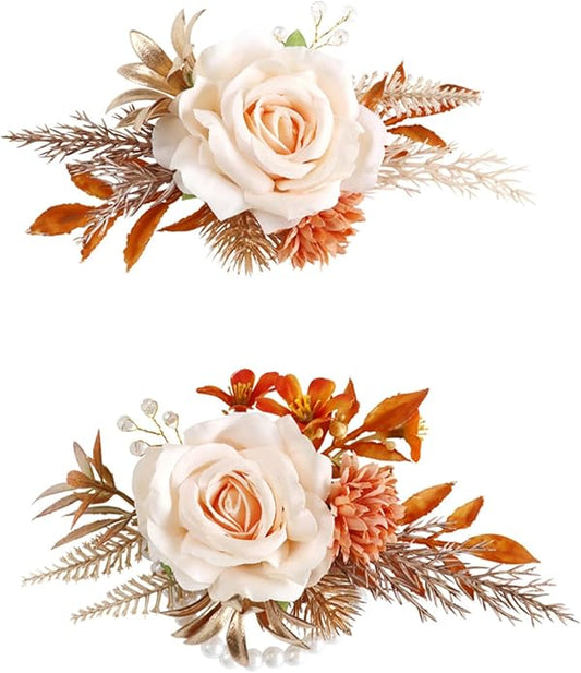 Rose Flower Wrist Corsage Boutonniere Set, Groom Groomsmen Bride Bridesmaids Wedding Accessories Prom Party Suit Decoratio...