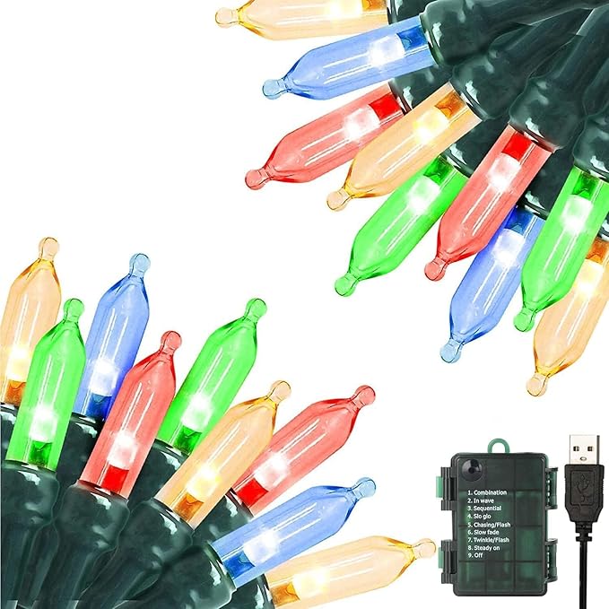 Green Convenience Christmas Lights 33ft 100 LED Battery String Lights with Timer Memory Function USB or Battery Powered Wa...