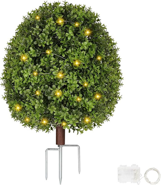 Artificial Boxwood Topiary Trees for Outdoors, Faux Topiary Ball Tree UV Resistant Fake Shrubs Evergreen Bush Plants for F...