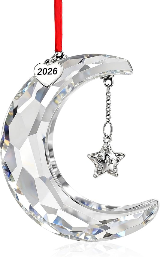 H&D HYALINE & DORA 2026 Christmas Moon Ornament Crystal Christmas Moon Hanging Ornament Clear Crystal Suncatcher Ornament ...
