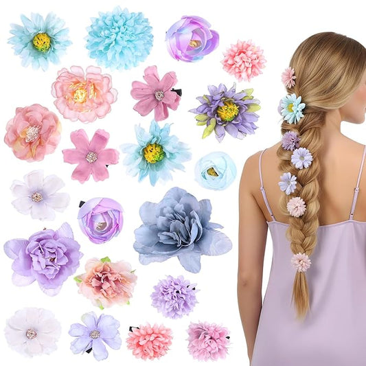 21 Pcs Flower for Hair Boho Hair Barrettes Accessories Hawaiian Silk Flower Clips Floral Bride Headpiece Festival for Wome...