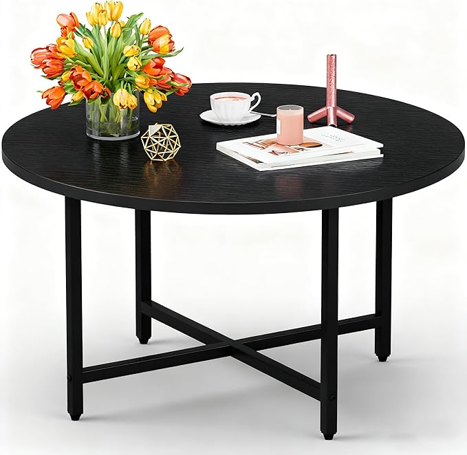 FAMIDGE Round Coffee Table, Small Coffee Tables for Living Room, Coffe Table with Metal Frame, Floor Table Desk for Sittin...