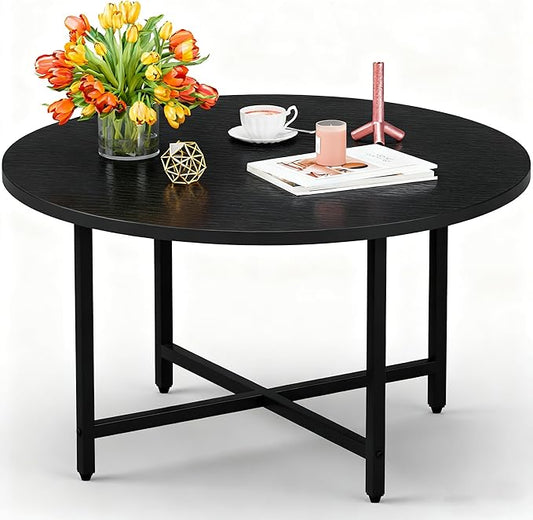FAMIDGE Round Coffee Table, Small Coffee Tables for Living Room, Coffe Table with Metal Frame, Floor Table Desk for Sittin...