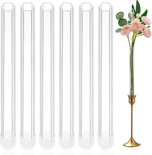 Ninehaoou 6 Pack 7.9" Bud Vase Taper Candle Holder's Acrylic Bud Flower Vase Designed Specially for Taper Candle for Table...