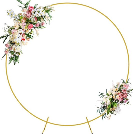 Wokceer Round Backdrop Stand 7.2FT Circle Balloon Arch Frame Circle Backdrop Stand Gold Round Arch for Wedding Birthday Pa...