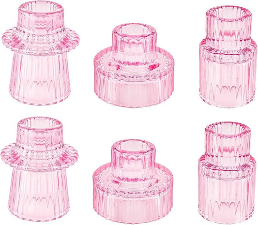 Double Sided Vintage Ribbed Taper Glass Candle Holders,Tea Candle Holder for Table Centerpieces, Wedding Decorations and D...