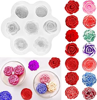 7 Cavity Flower Silicone Molds, Flower Candle Molds for Candle Making, Rose Peony Fondant Molds for Jelly Chocolate Mousse...