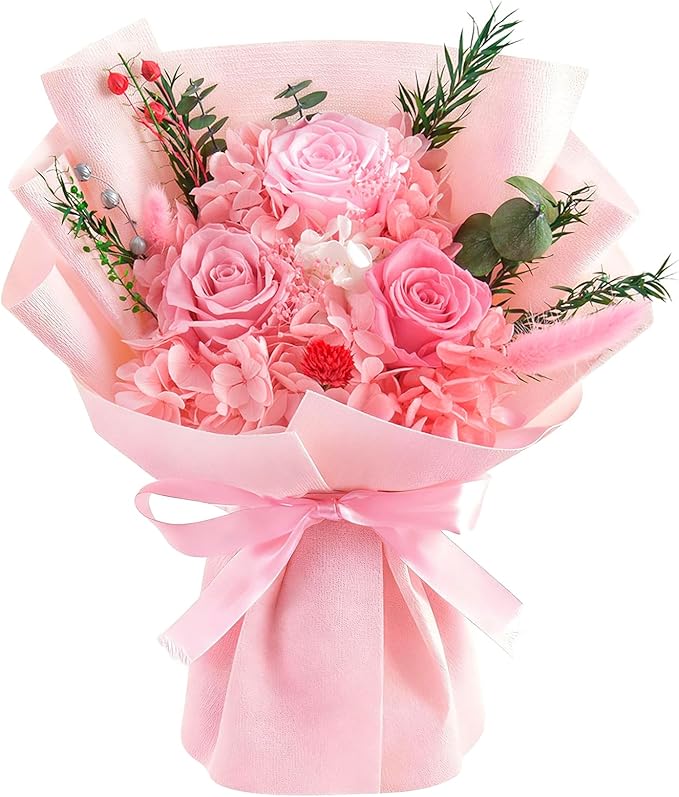 Preserved Flowers Bouquet, Flowers for Delivery,Handmade Pink Rose Bouquets Lasting 3-5 Years, Luxury Gift Box,Birthday Fl...