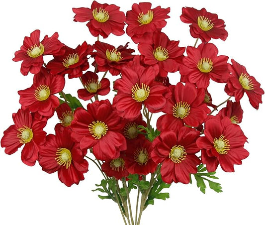 GhuaH 5 Pcs Artificial Flowers with Stems Faux Daisy Flowers Bouquet Red Gardenia Silk Flowers for Home Decor Indoor Vase ...