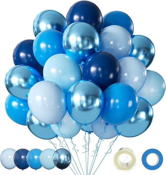 Blue Balloons Metallic Blue Balloon, 60Pcs 12Inch Chrome Blue Balloons Kit Macaron Light Pearl Navy Blue Latex Balloons fo...