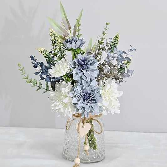 LADADA Artificial Flowers in Glass Vases, Silk Dahlia in Vases, Offices, Farmhouses, Bathrooms, Dining Tables, Coffee Tabl...