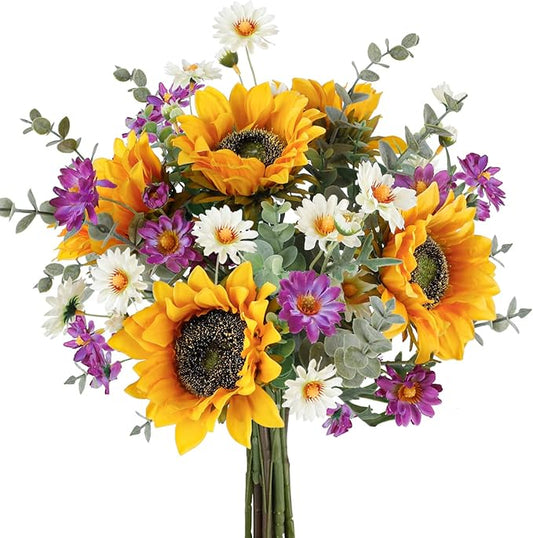 CEWOR Artificial Sunflowers Fake Cemetery Flowers for Grave Bouquet with Sunflowers for Bridal Bouquets Wedding Centerpiec...
